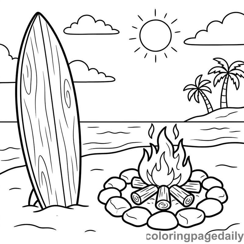 Surfboard And Beach Bonfire - Colored reference example