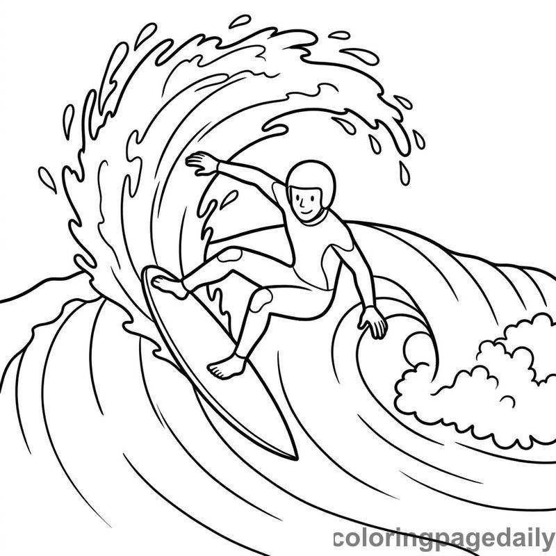 Surfer Carving Ocean Wave - Daily printable coloring page in Sports category