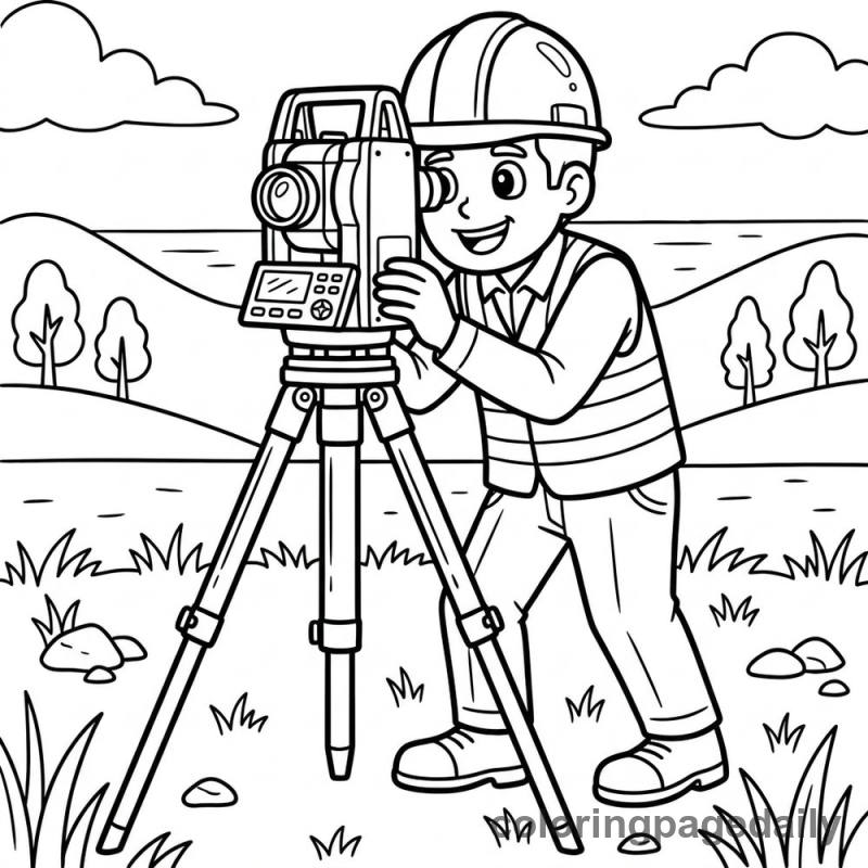 Surveyor Measuring The Field - Daily printable coloring page in Professions category