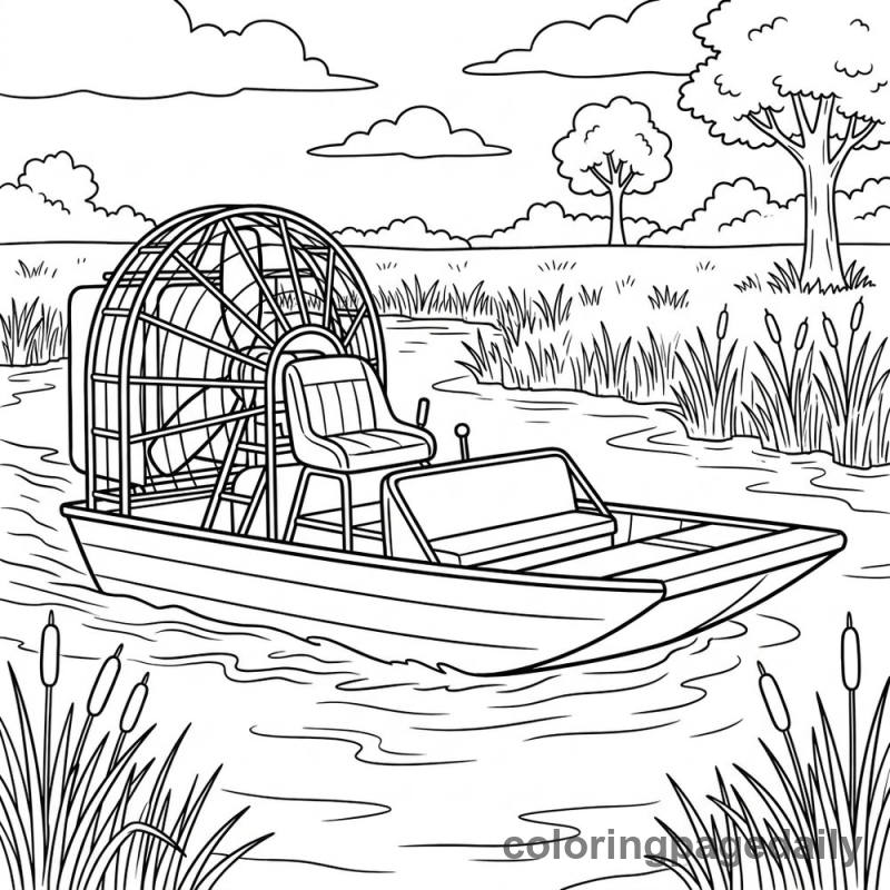 Swamp Airboat Marsh Glide - Daily printable coloring page in Vehicle category
