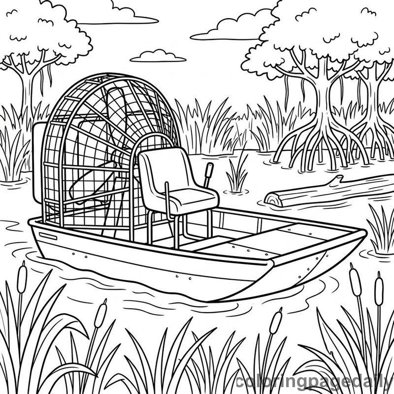 Swamp Airboat Ride - Daily printable coloring page in Vehicle category