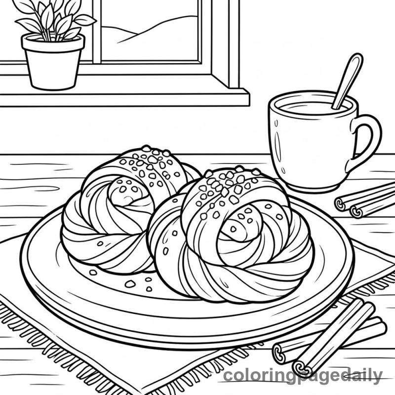 Swedish Cinnamon Buns - Daily printable coloring page in Food category