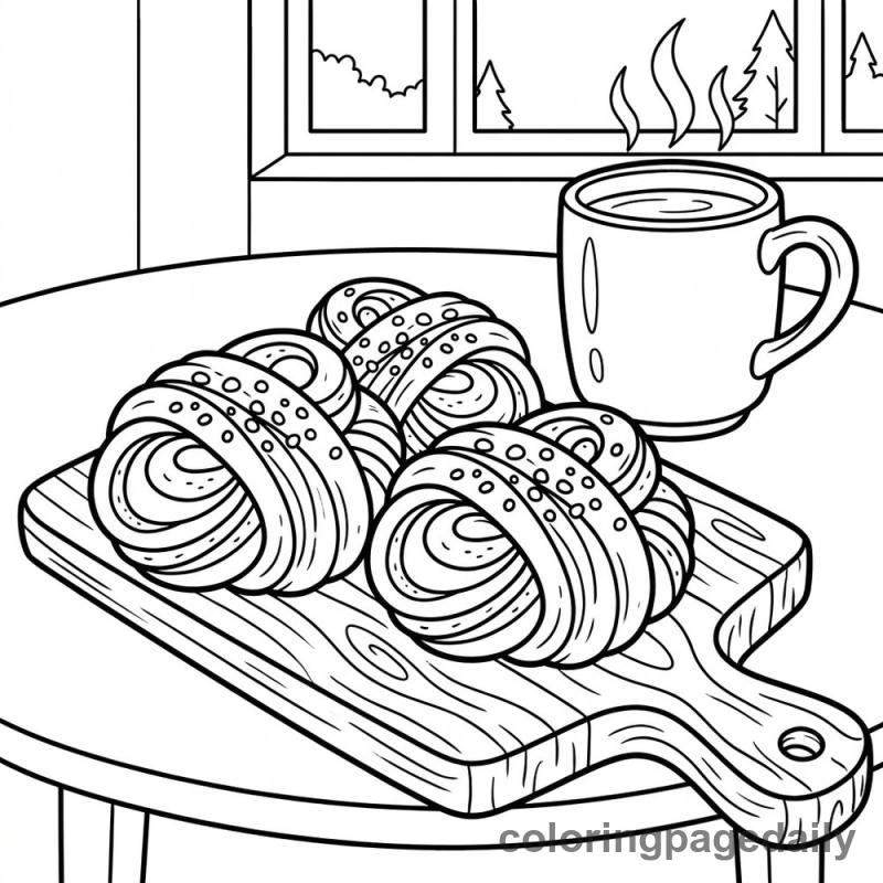 Swedish Cinnamon Knot Buns - Daily printable coloring page in Food category