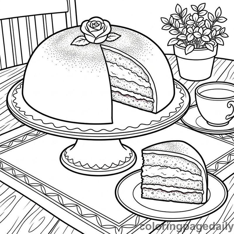 Swedish Princess Cake Dessert - Daily printable coloring page in Food category