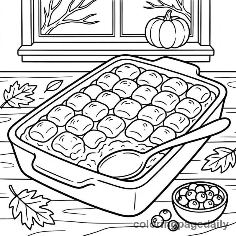 Sweet Potato Casserole with Marshmallows - Daily printable coloring page in Thanksgiving category