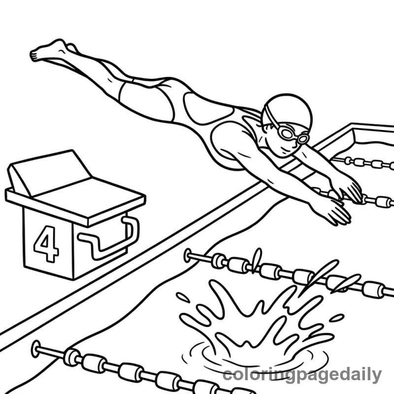 Swimmer Diving Start - Daily printable coloring page in Sports category