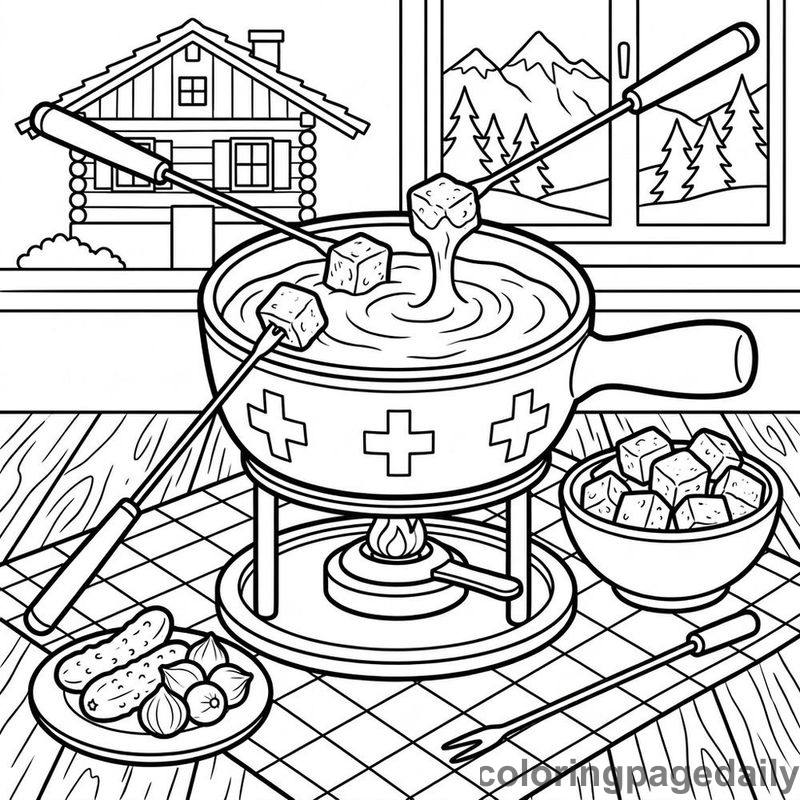 Swiss Cheese Fondue - Daily printable coloring page in Food category