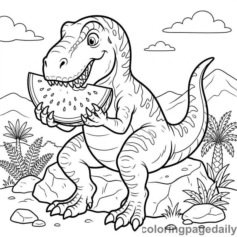 T-Rex Eating Watermelon - Colored reference example