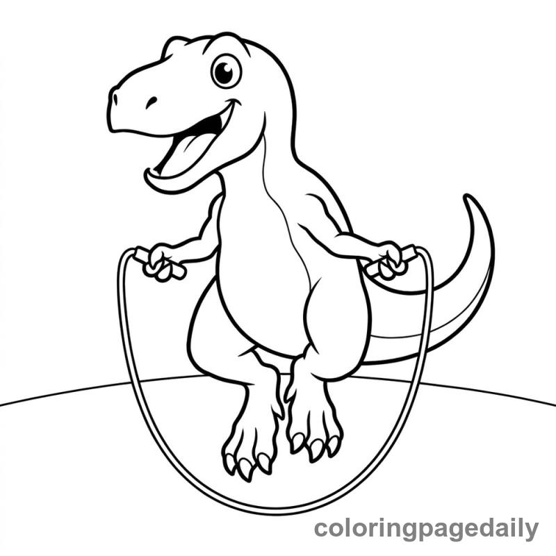 T-Rex Jumping Rope - Daily printable coloring page in Dinosaur category