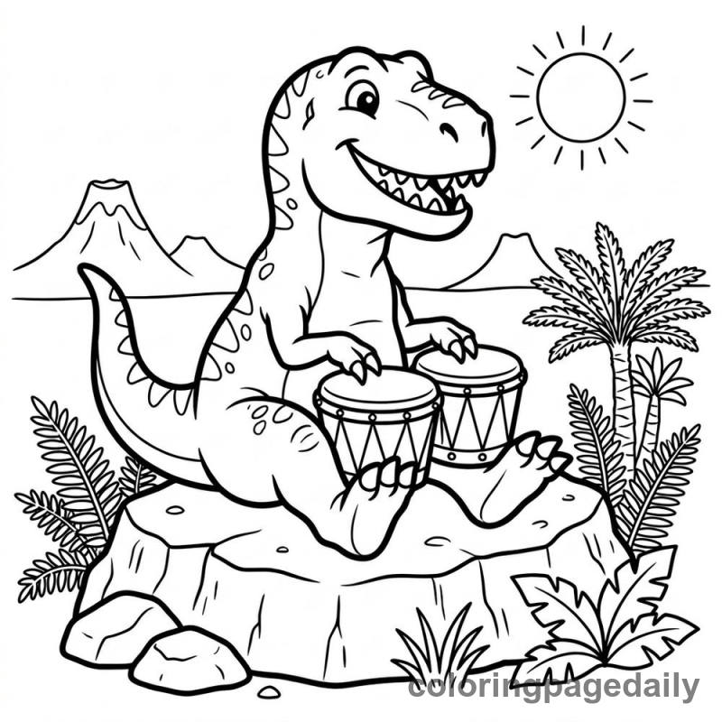 T-Rex Playing Bongos - Colored reference example