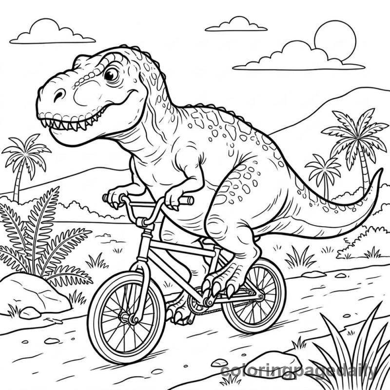 T-Rex Riding Bicycle - Colored reference example