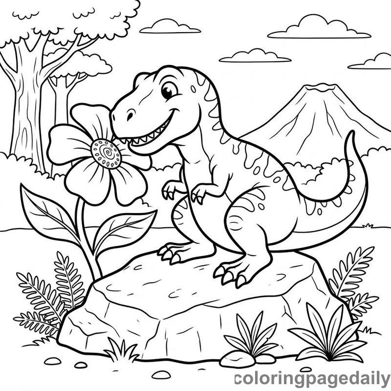 T-Rex Smelling Flower - Colored reference example