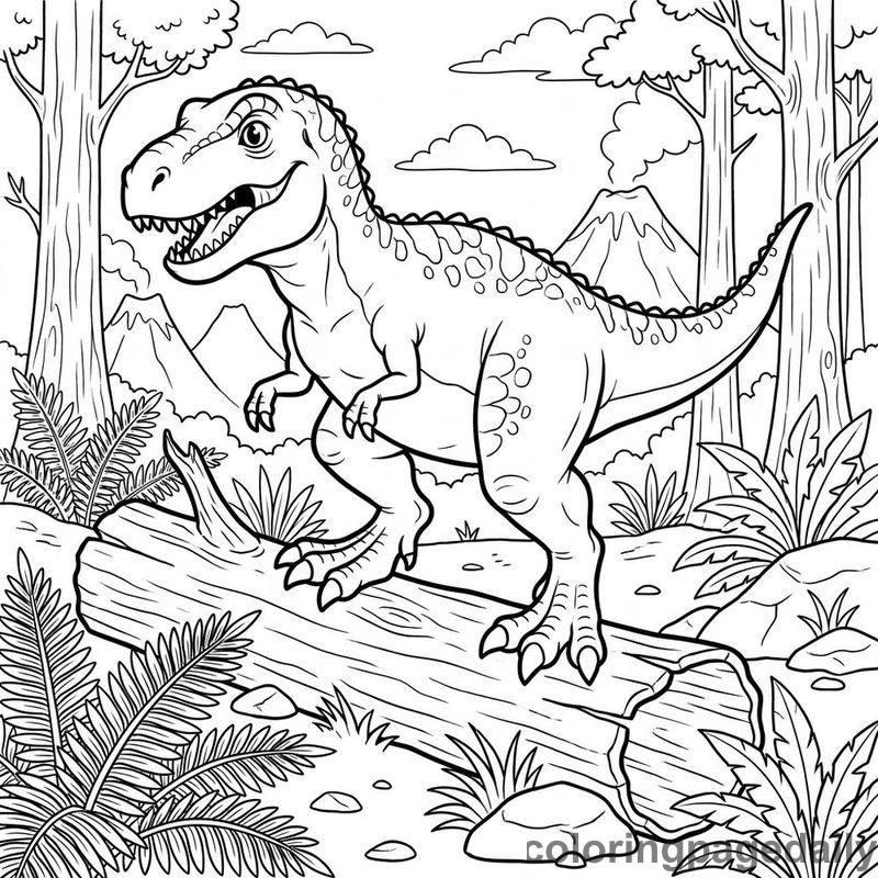 T-Rex Stepping Over Log - Colored reference example
