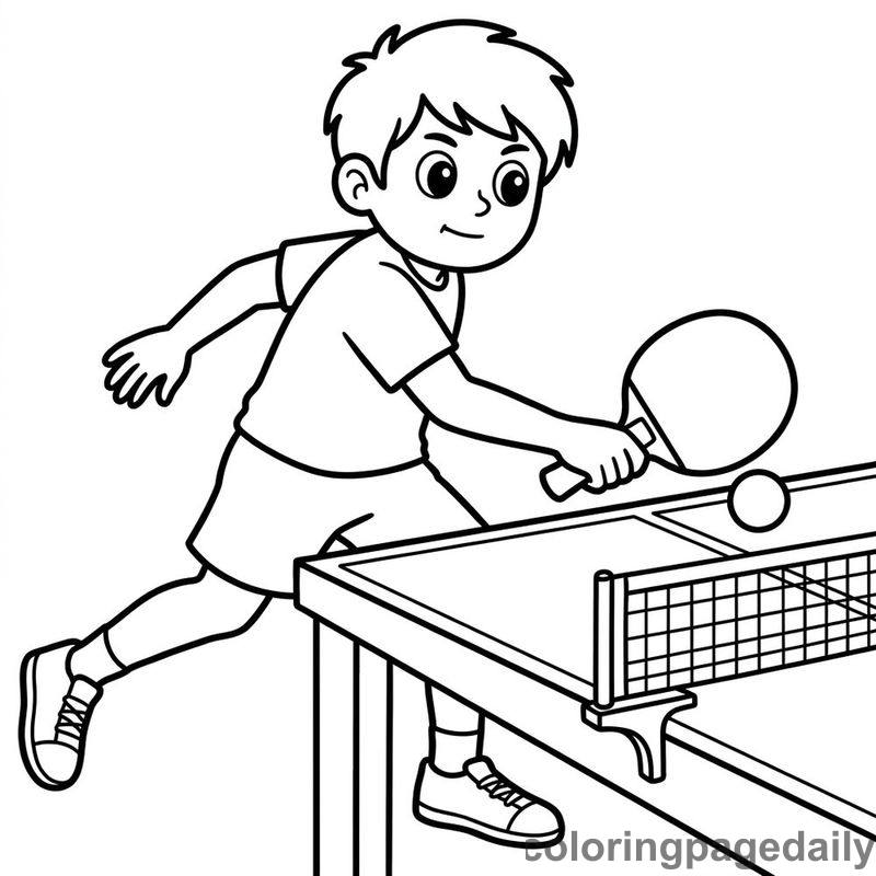 Table Tennis Athlete Lunging - Daily printable coloring page in Sports category