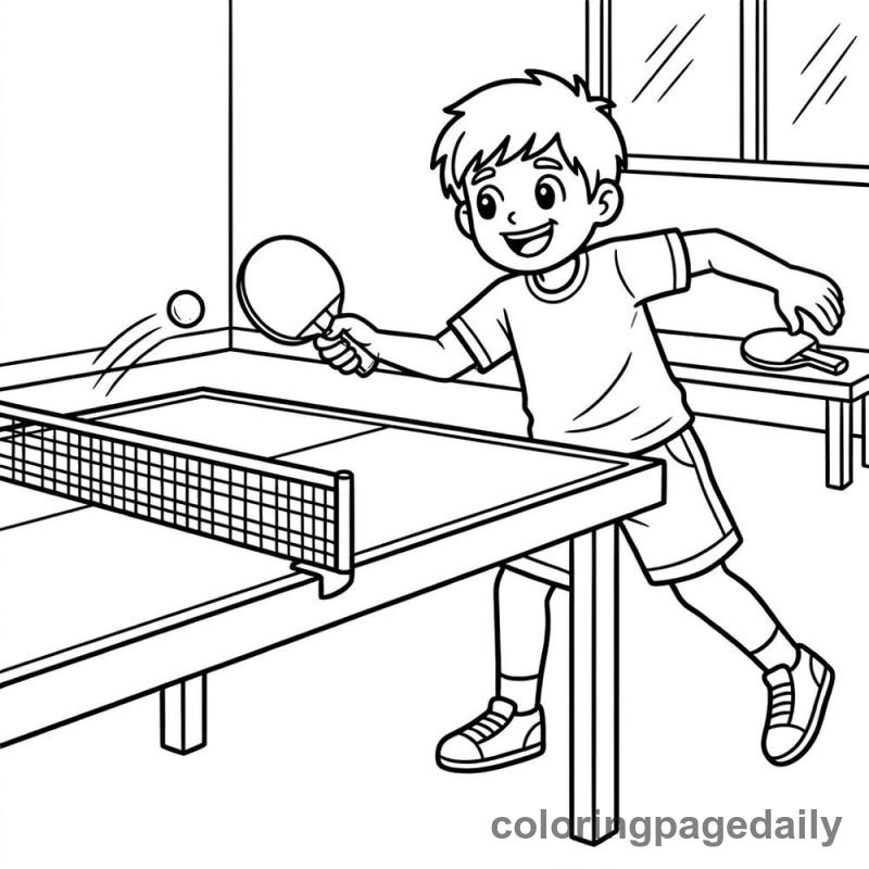 Table Tennis Match - Daily printable coloring page in Sports category