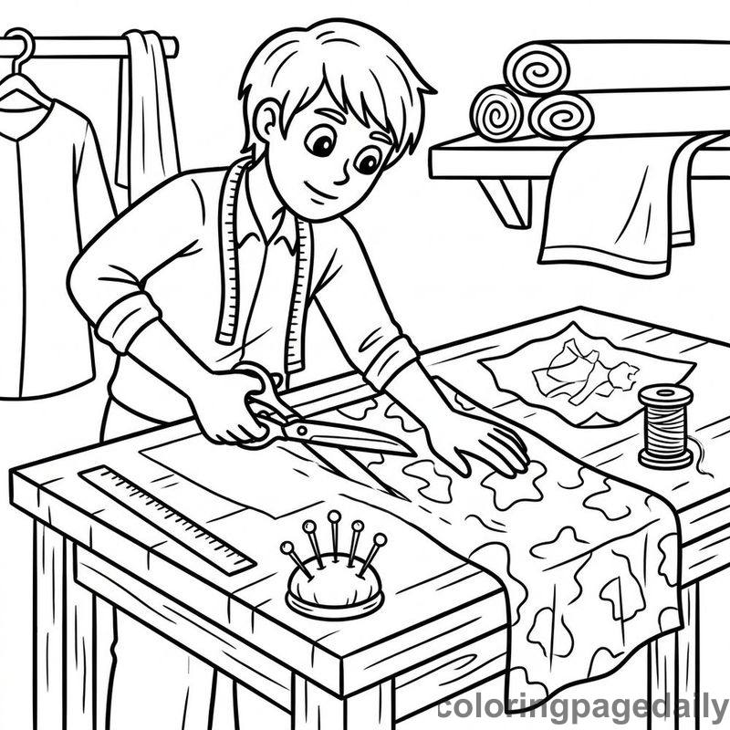 Tailor Cutting Fabric Pattern - Colored reference example