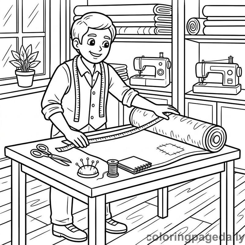 Tailor Measuring Fabric Roll - Daily printable coloring page in Professions category