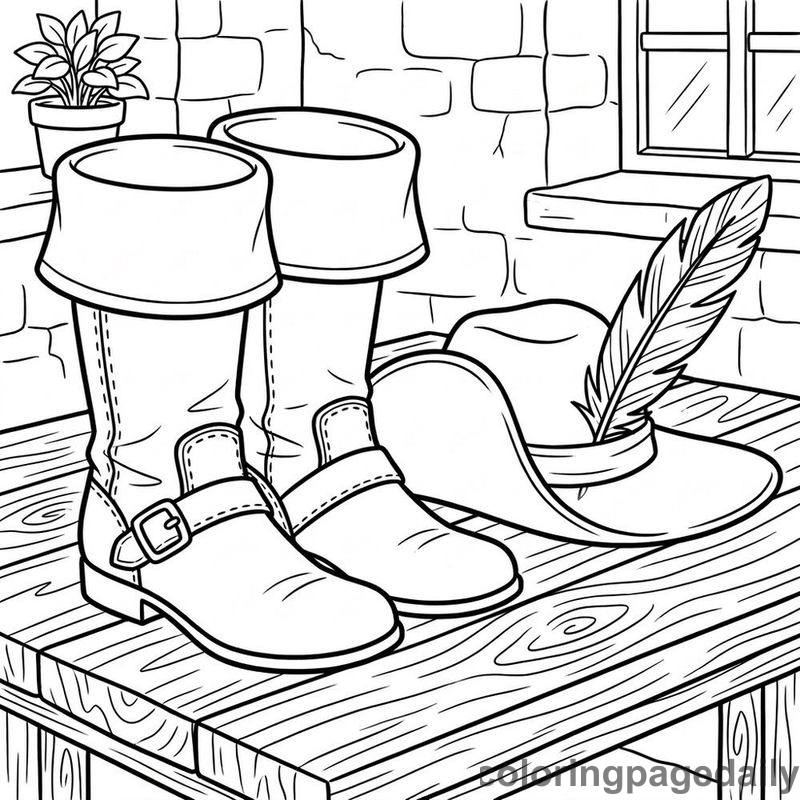 Tall Boots Resting Beside Feathered Hat - Colored reference example