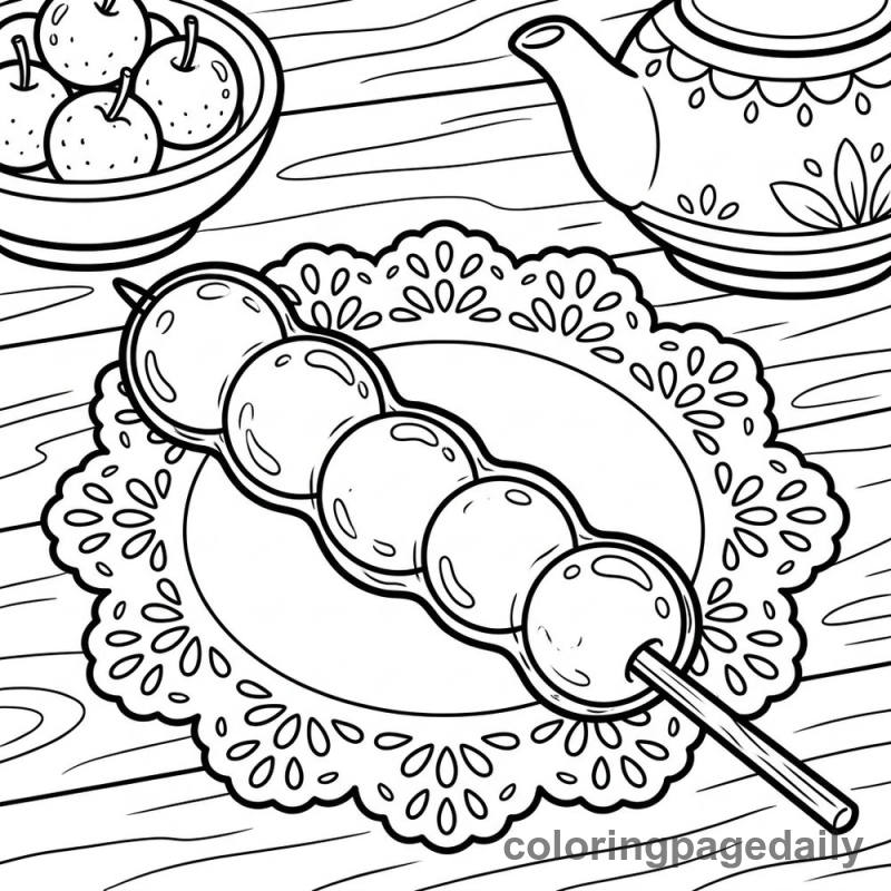 Sweet Candied Fruit Skewer - Daily printable coloring page in Food category