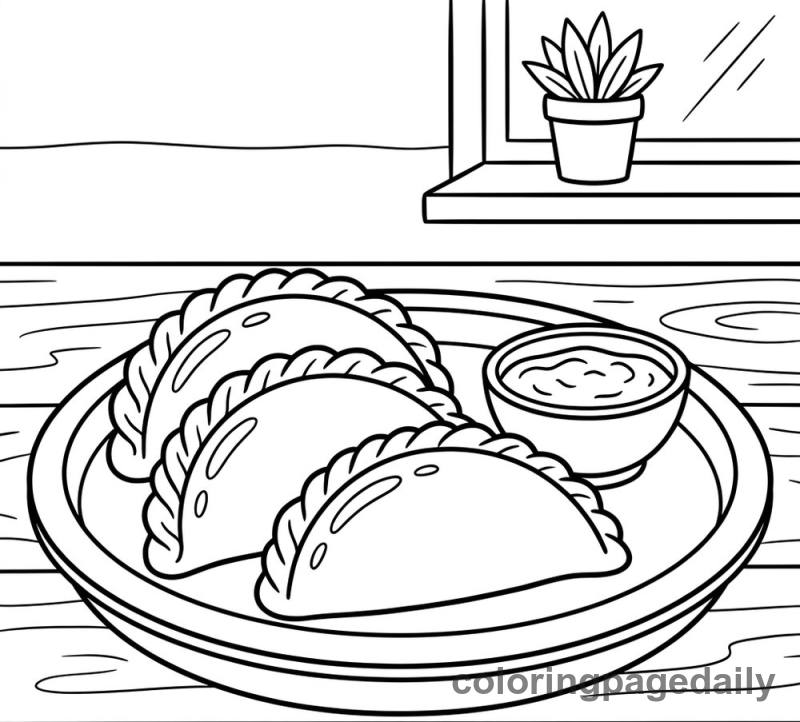 Tasty Golden Empanadas - Daily printable coloring page in Food category