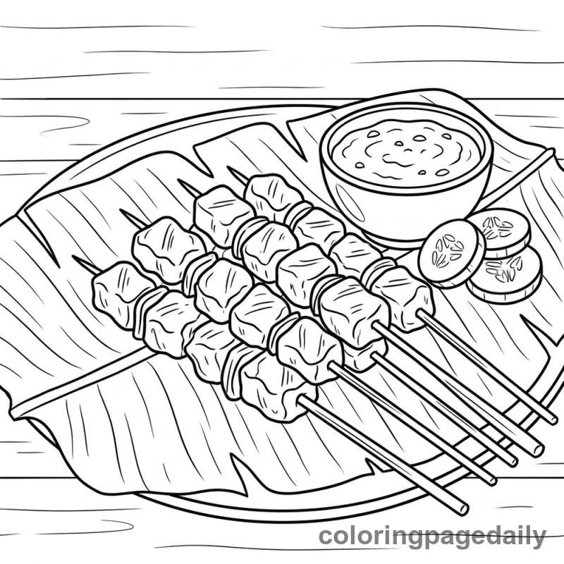 Tasty Indonesian Satay Skewers - Colored reference example