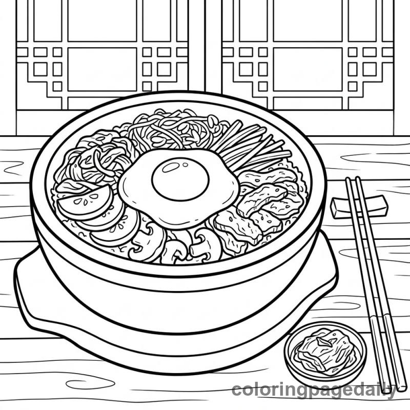 Tasty Korean Bibimbap Bowl - Colored reference example
