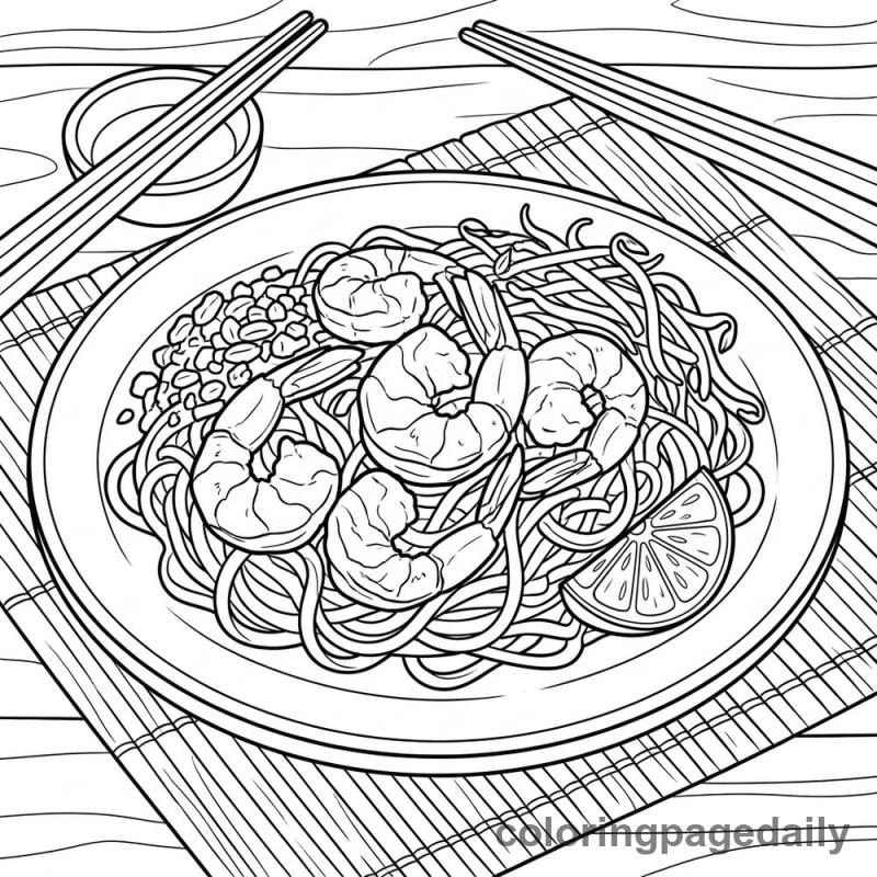 Tasty Pad Thai Noodles - Daily printable coloring page in Food category