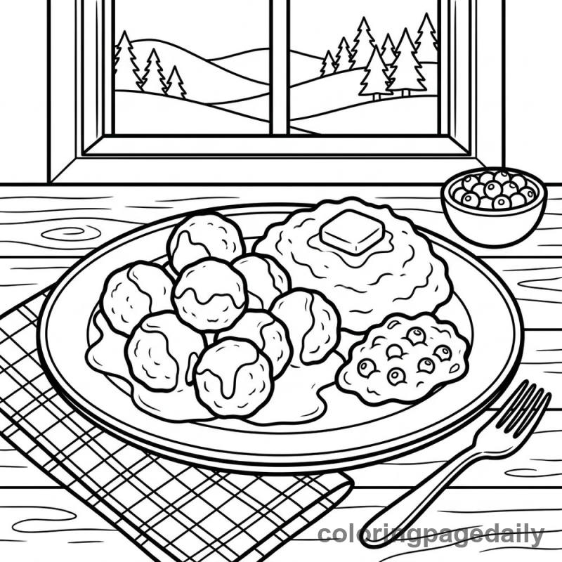 Tasty Swedish Meatballs - Daily printable coloring page in Food category