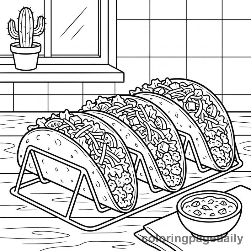 Tasty Taco Trio - Daily printable coloring page in Food category