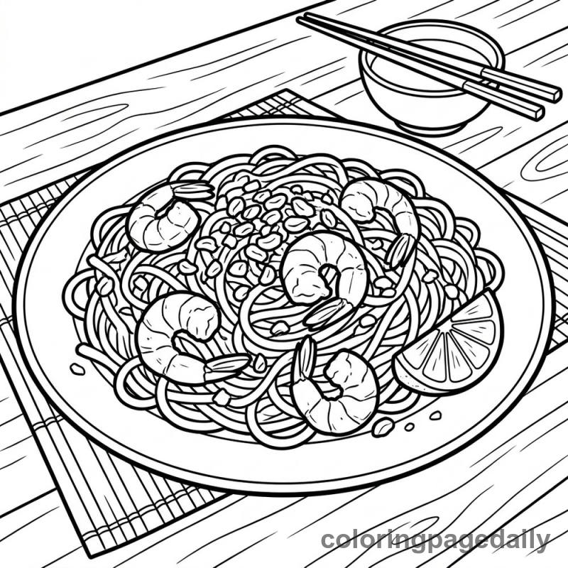 Tasty Thai Pad Thai - Daily printable coloring page in Food category