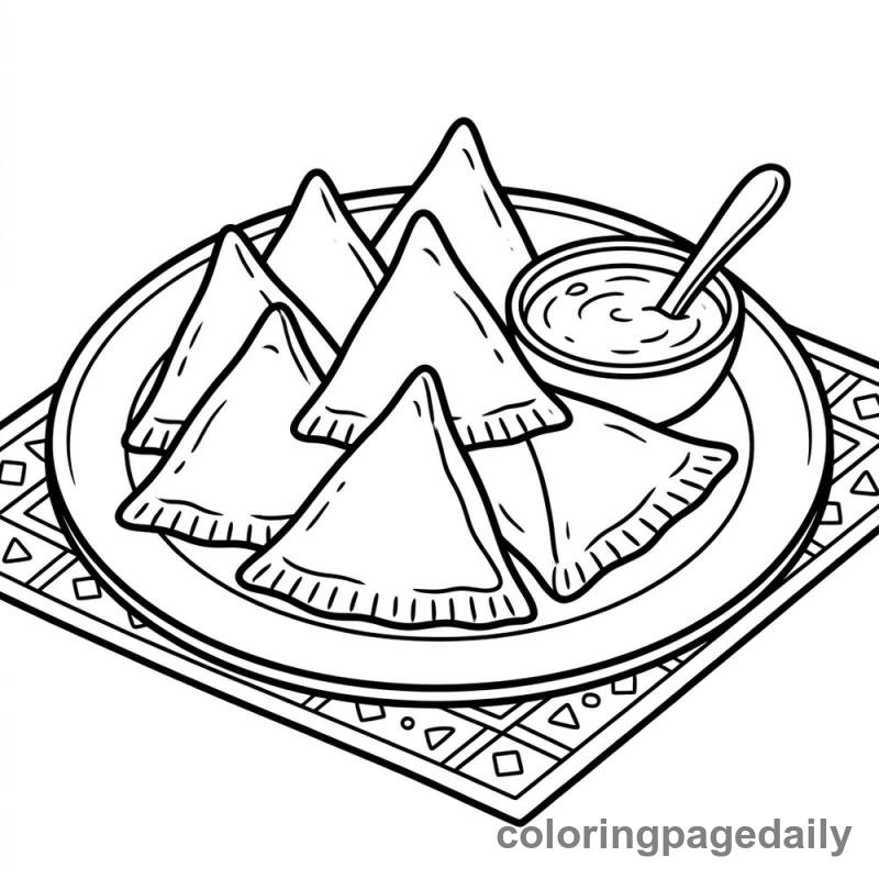 Tasty Vegetable Samosas - Daily printable coloring page in Food category