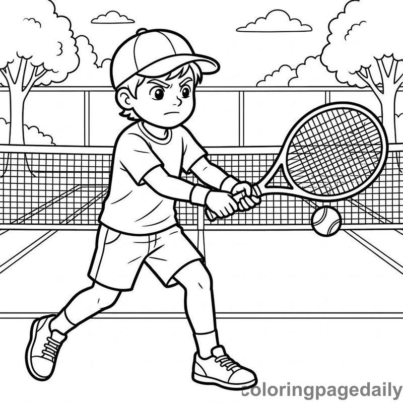 Tennis Player Backhand Shot - Daily printable coloring page in Sports category