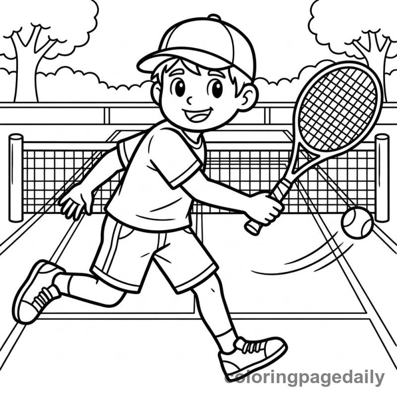 Tennis Player Hitting - Daily printable coloring page in Sports category