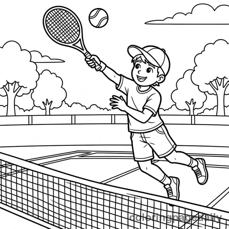 Tennis Player Serving - Daily printable coloring page in Sports category