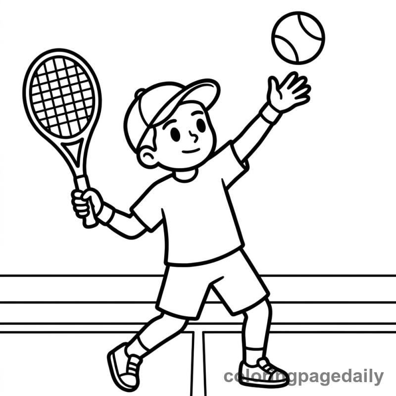 Tennis Player Serving - Daily printable coloring page in Sports category