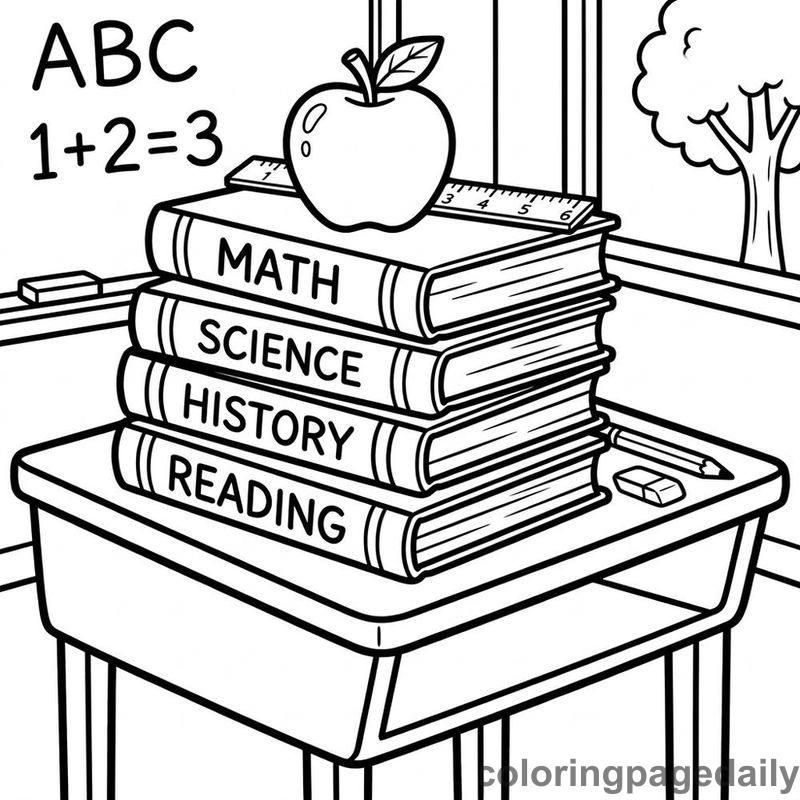 Textbooks And Apple Stack - Colored reference example