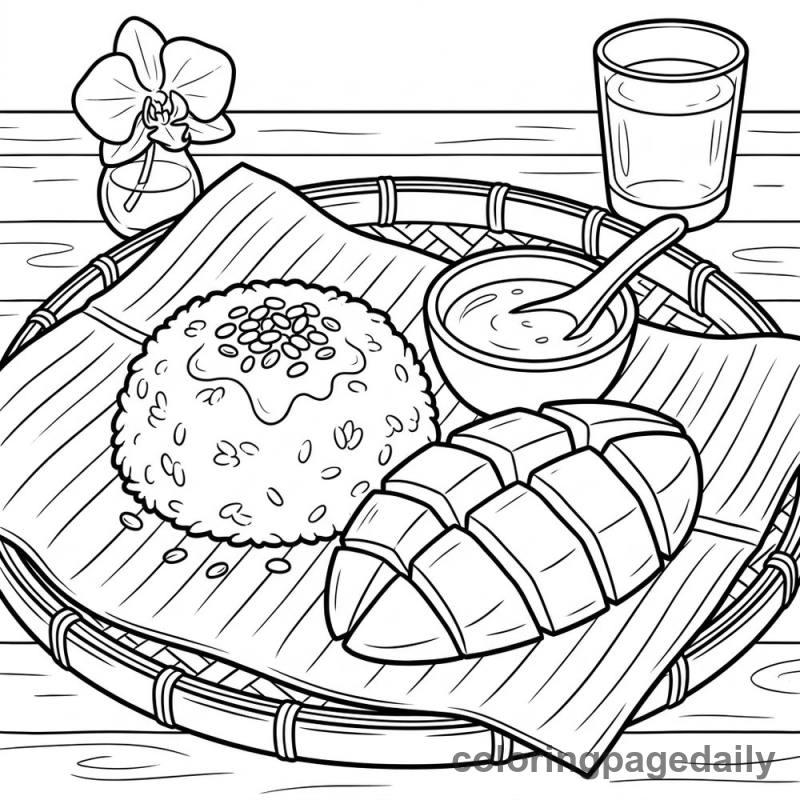Thai Mango Sticky Rice - Daily printable coloring page in Food category