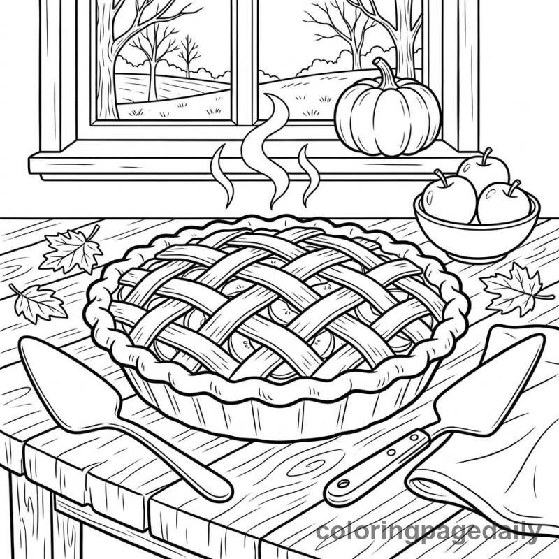 Thanksgiving Apple Pie Dessert - Daily printable coloring page in Thanksgiving category