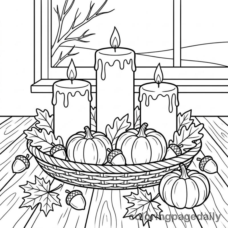 Thanksgiving Candle Centerpiece - Daily printable coloring page in Thanksgiving category