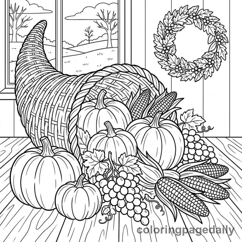 Thanksgiving Harvest Cornucopia - Colored reference example