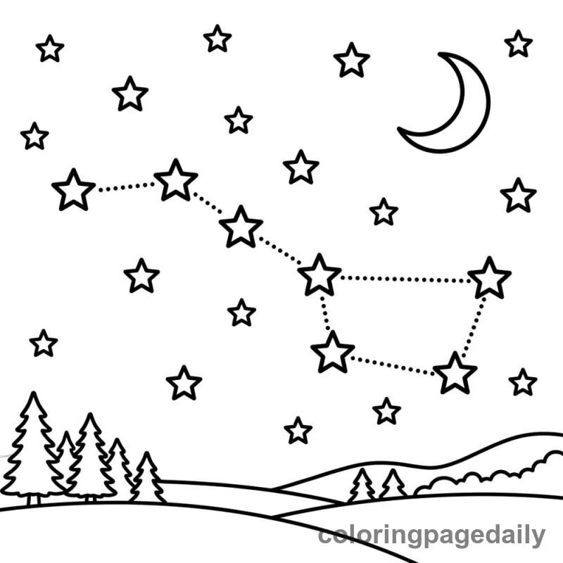 The Big Dipper Constellation - Daily printable coloring page in Space category