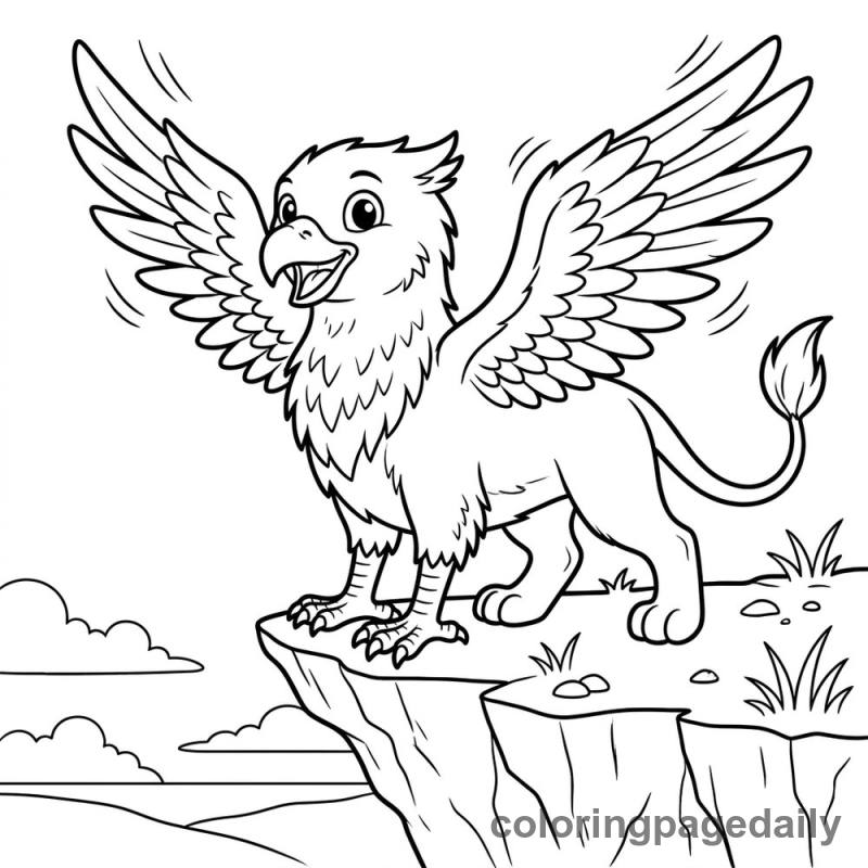 The Griffin's First Flight - Daily printable coloring page in Mythical Creature category