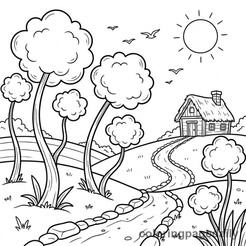 The Magical Cloud Farm - Daily printable coloring page in Scenery category