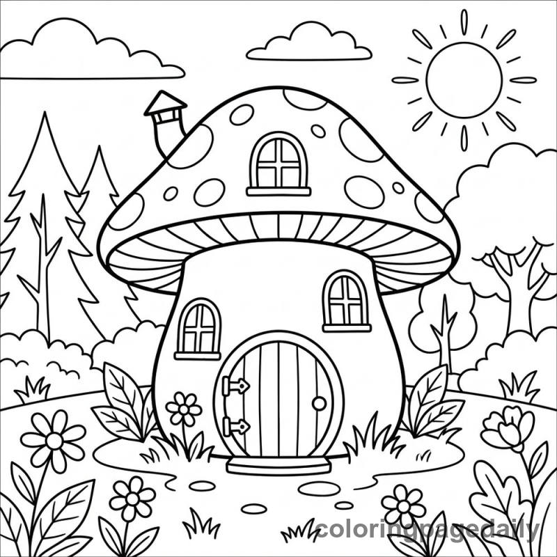 The Mushroom House in the Woods - Colored reference example