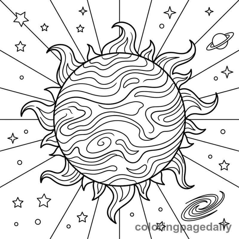 The Sun in Space - Daily printable coloring page in Space category