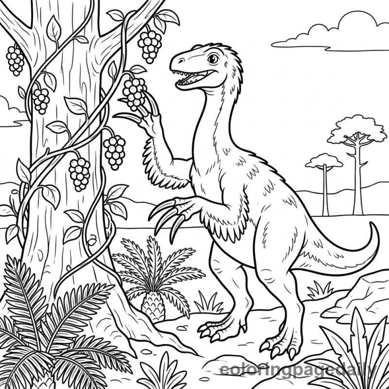 Therizinosaurus Picking Berries - Colored reference example