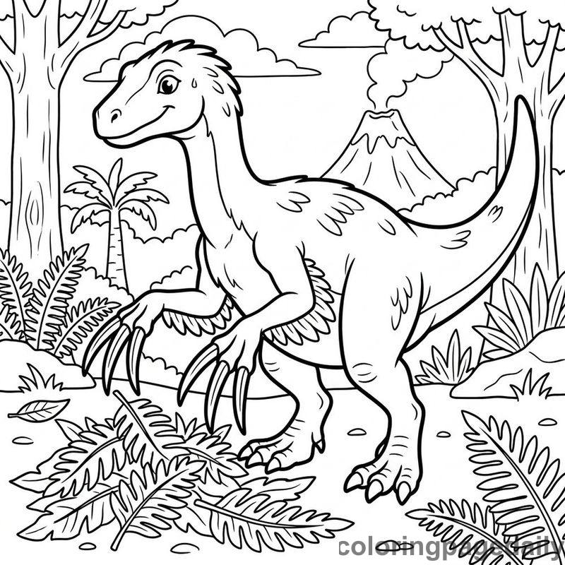 Therizinosaurus Raking Fern Leaves - Daily printable coloring page in Dinosaur category