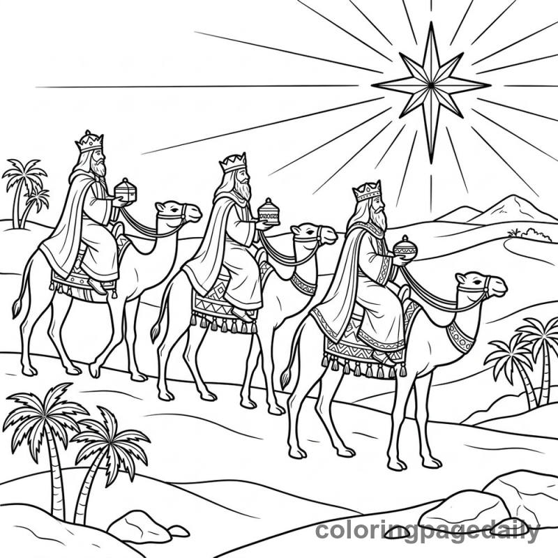 Three Wise Men Journey - Daily printable coloring page in Christmas category