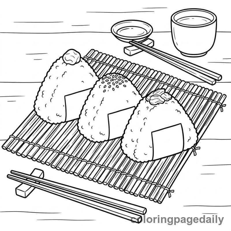 Tidy Triangle Onigiri - Daily printable coloring page in Food category