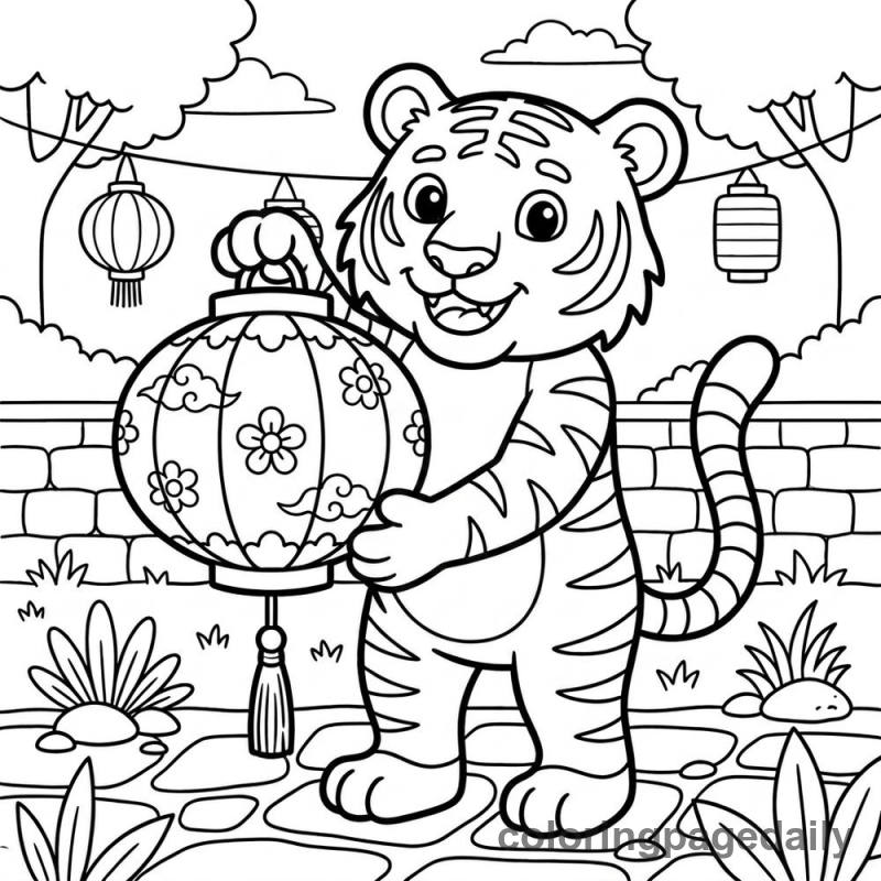 Tiger Holding Chinese Lantern - Colored reference example